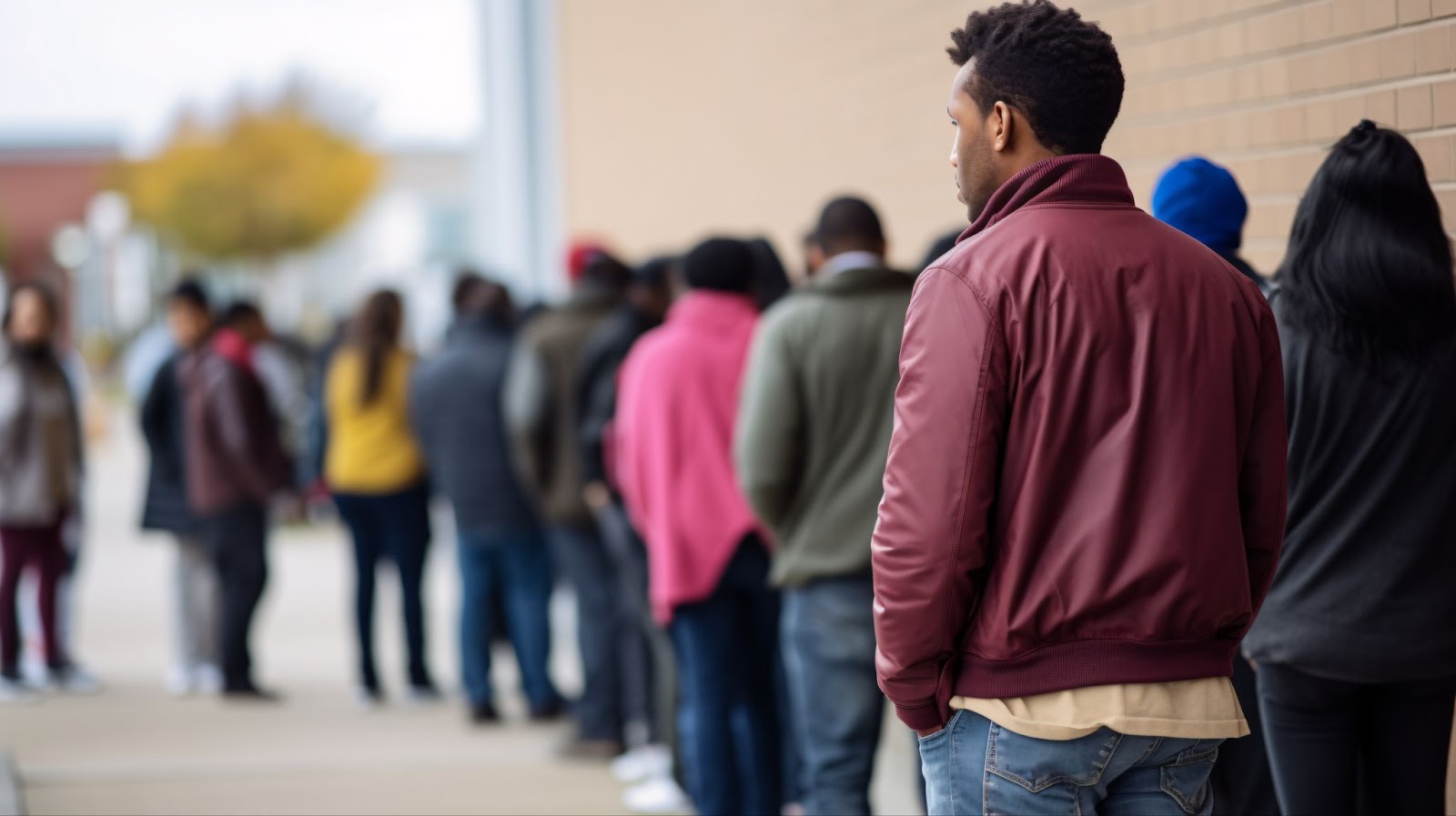 Young Man Lining Up